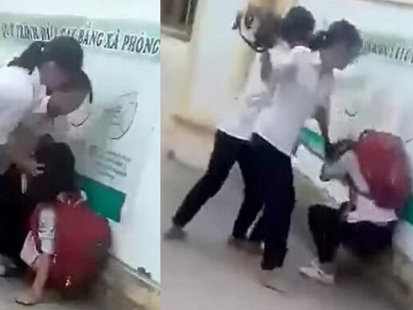 3 nu sinh danh ban truoc cong truong hinh anh