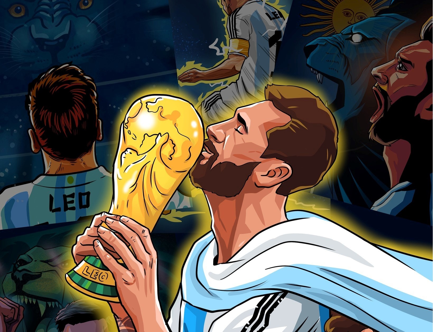 Dang sau buc tranh Messi nang cup hinh anh