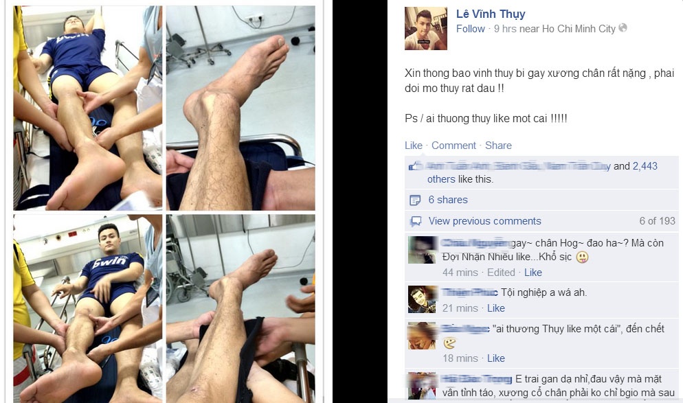 Vĩnh Thụy chia sẻ tình hình trên trang cá nhân.