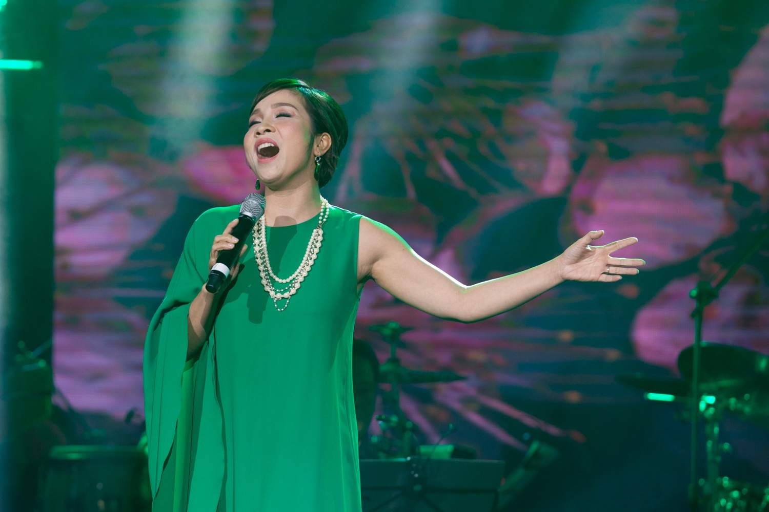 My Linh chay het minh trong dem nhac cua bo chong hinh anh