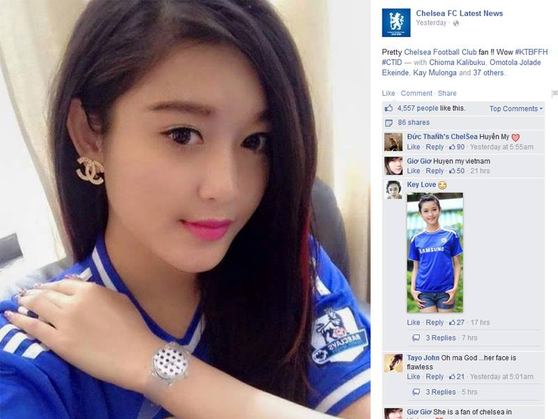 A hau Huyen My xuat hien tren fanpage cua Chelsea hinh anh