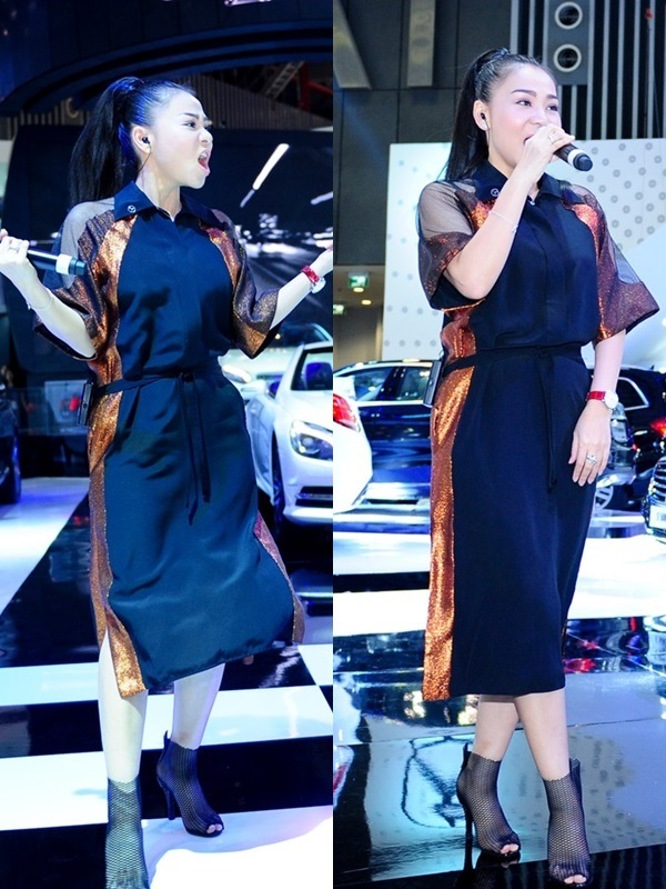 Giai đoạn đầu ốm nghén, Thu Minh vẫn diện được những bộ trang phục khoe vóc dáng chuẩn đầy quyến rũ. Cô vẫn tự tin trình diễn các ca khúc nhạc dance với vũ đạo đơn giản nhưng rất