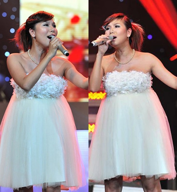 Khánh Ngọc còn diện váy công chúa khi mang bầu để biểu diễn trên sân khấu.