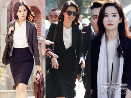 “Thần tiên tỷ tỷ” Lưu Diệc Phi nhận được nhiều lời khen của fan hâm mộ với tạo hình cô nàng công sở Trâu Vũ thanh lịch, đầy sức thu hút trong “Tình yêu thứ ba” đóng cặp cùng mỹ nam xứ Hàn, Song Seung Hun.