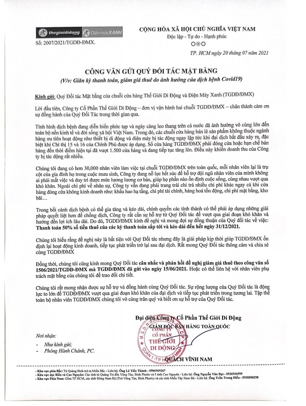 The Gioi Di Dong,  Cho thue mat bang,  Thue mat bang dot dich benh, anh 3