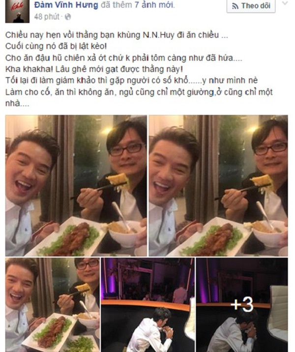 Nổi tiếng là nghệ sỹ sống giản dị và không hề cầu kì chuyện ăn uống, Hoài Linh thường xuyên tranh thủ gặm bánh mỳ hay ăn mì tôm sau mỗi giờ giải lao. Mới đây nhất, nam ca sĩ Đàm Vĩnh Hưng vừa chia sẻ một vài khoảnh khắc anh chụp trộm được danh hài ngồi xổm, đang tranh thủ ăn vội mẩu bánh mỳ trong hậu trường.