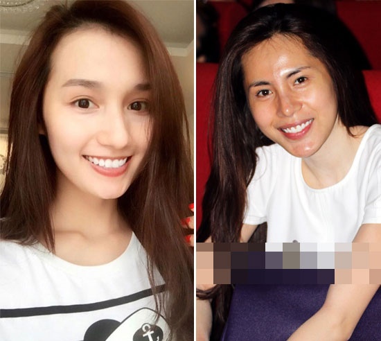 Lã Thanh Huyền và Thủy Tiên sinh năm 1985. Trong khi người đẹp Phụ nữ thế kỷ 21 đã có một cậu con trai kháu khỉnh thì vợ của Công Vinh cũng viên mãn với cuộc sống bên chồng cùng một công chúa nhỏ. Nếu để mặt mộc, chúng ta có thể thấy rõ Lã Thanh Huyền xinh tươi hơn hẳn. Thủy Tiên kém sắc và lộ nhiều đường nét cứng đơ.