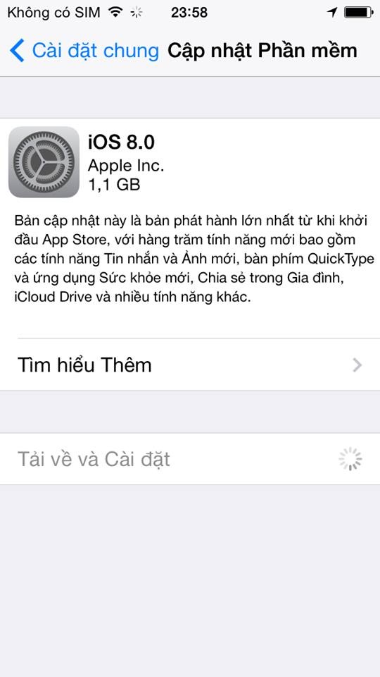 Bản cập nhật iOS 8 chính thức bắt đầu cho tải.
