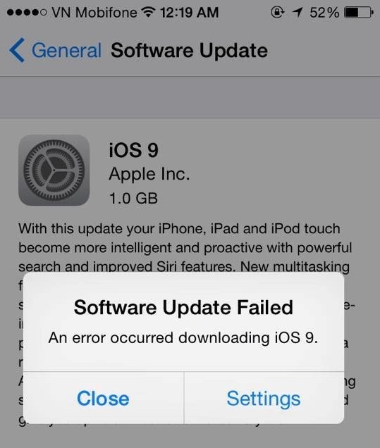 Thông báo lỗi trên nhiều iPhone tại Việt Nam.