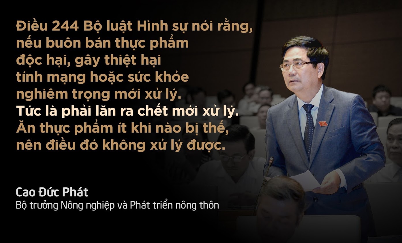 Bộ trưởng Phát đề nghị Quốc hội sửa đổi Điều 155 và Điều 244 (Bộ luật Hình sự) để có cơ sở pháp lý mạnh xử lý những vi phạm nghiêm trọng về an toàn thực phẩm. 