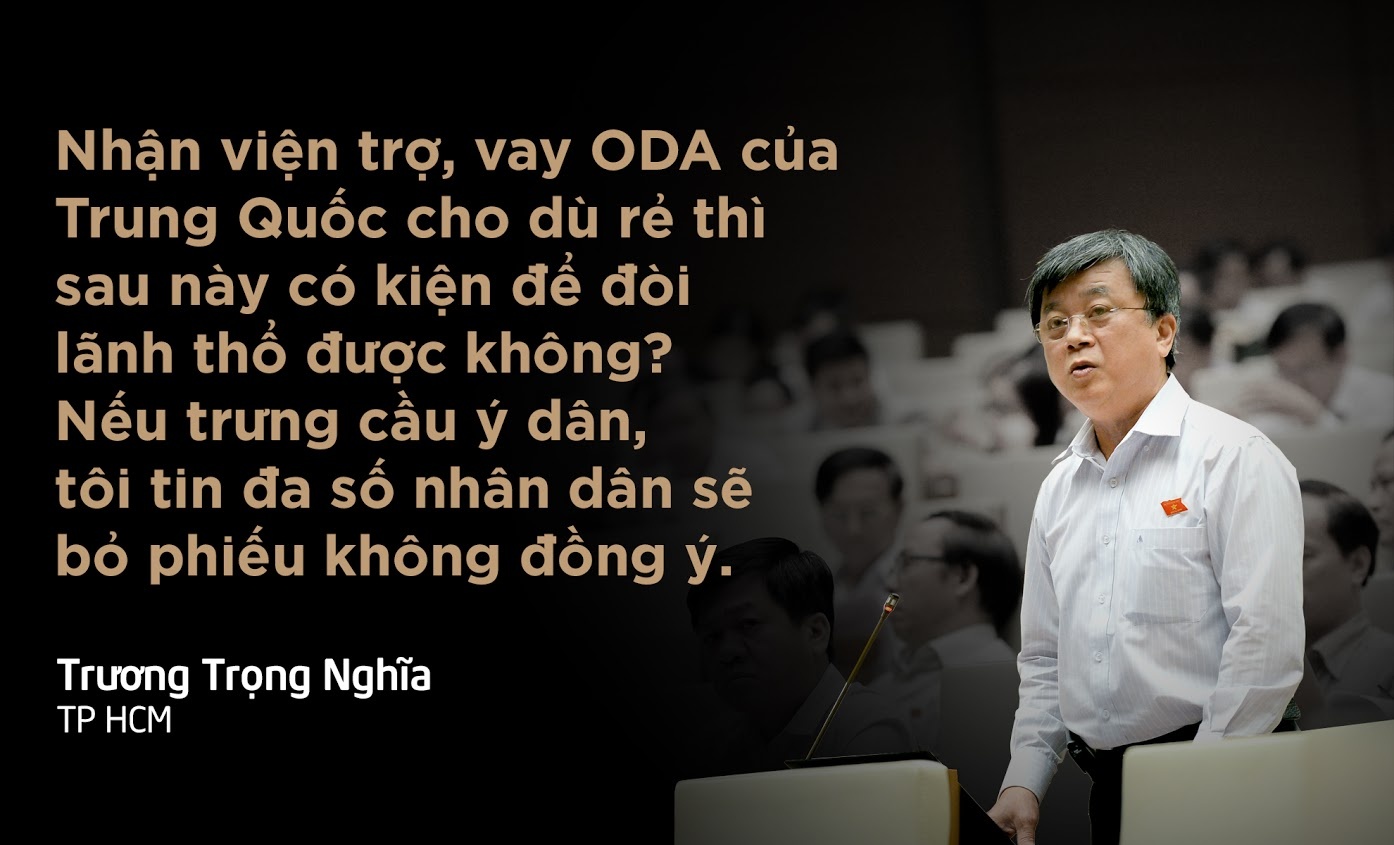 Lo lắng trước tình hình Biển Đông, trong chất vấn gửi tới Thủ tướng, đại biểu Trương Trọng Nghĩa đề nghị không nhận viện trợ và vay tiền từ Trung Quốc. (Xem chi tiết)