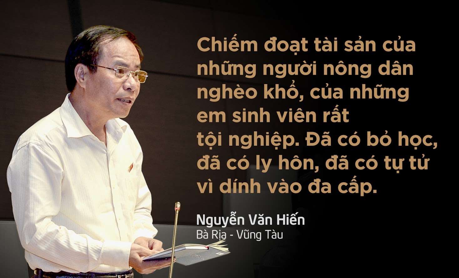 Kinh doanh đa cấp biến tướng, ở mức rất nghiêm trọng, nhiều người tự tử, ly hôn, bỏ học vì dính vào đa cấp.Tuy nhiên, theo đại biểu Nguyễn Văn Hiến, Bộ Công Thương phản ứng rất chậm chạp​, vai trò quản lý, xử lý mờ nhạt. 