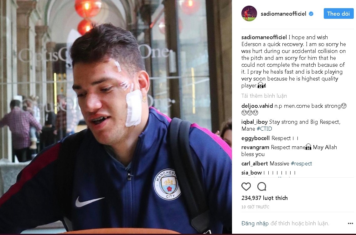 Sadio Mane xin loi Ederson anh 1