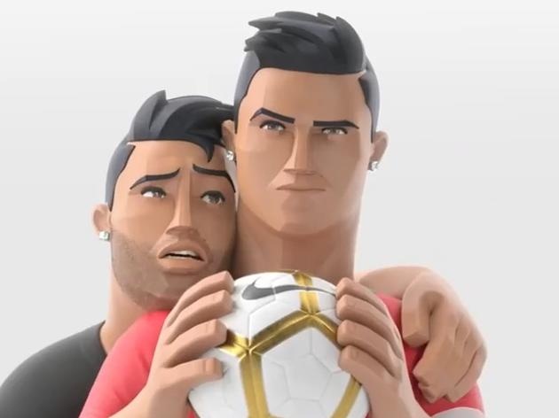 Hoat hinh vui Ronaldo dau tranh voi Ronaldon't truoc khi sut phat hinh anh