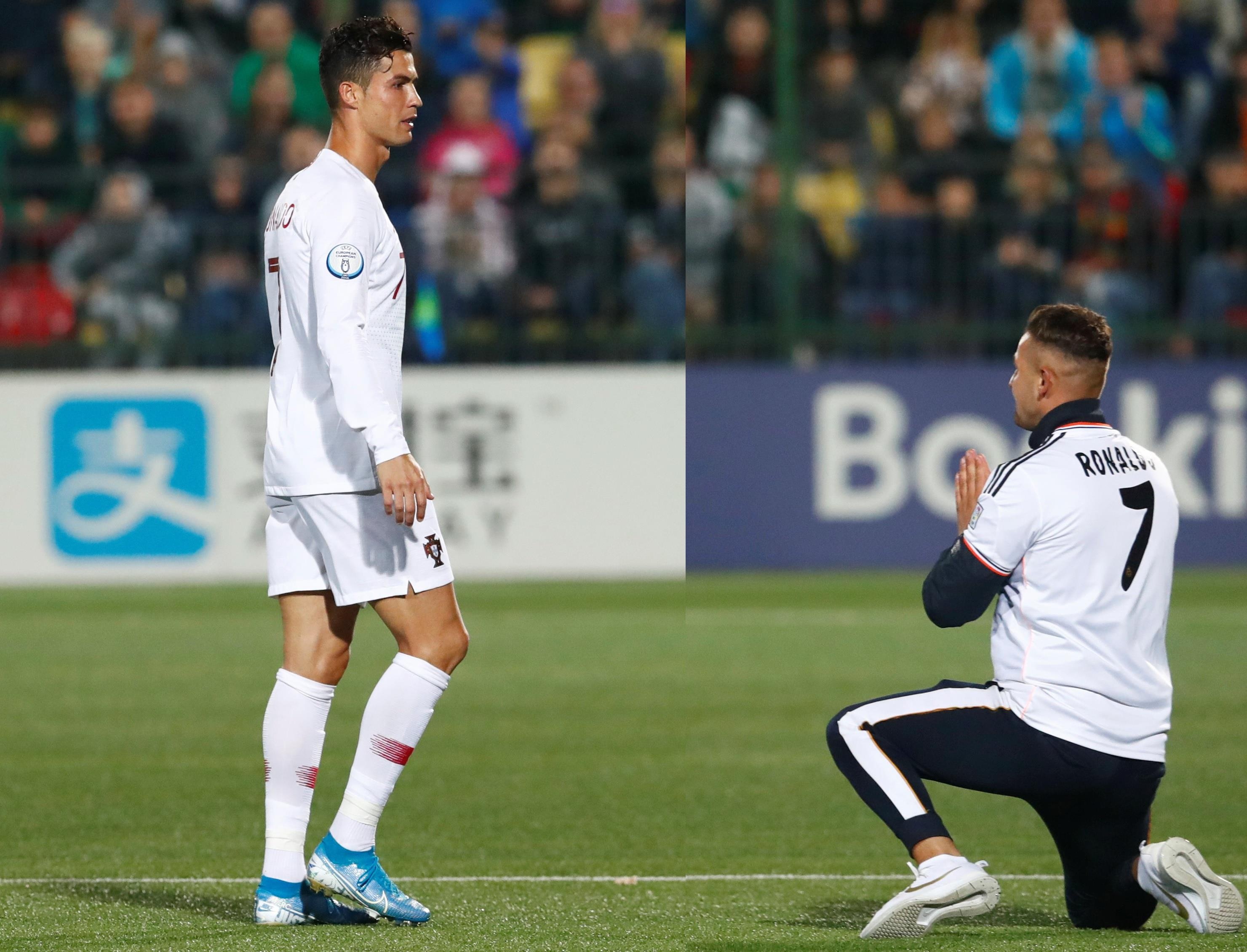 Fan cuong vao san quy truoc mat Ronaldo hinh anh