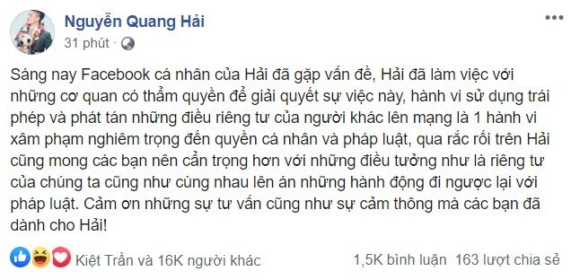 Quang Hai bi hack trang ca nhan anh 1