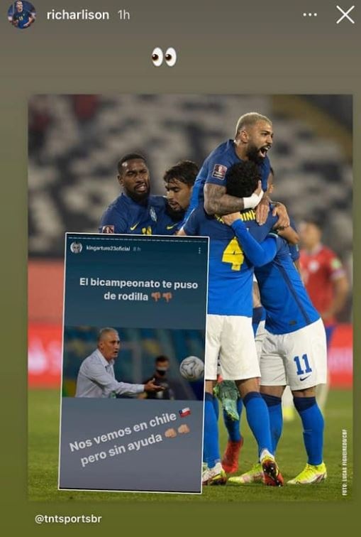 Richarlison che nhao Vidal sau tran thang anh 1