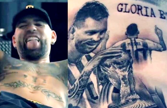 Messi xuc dong voi hinh xam cua dong doi hinh anh