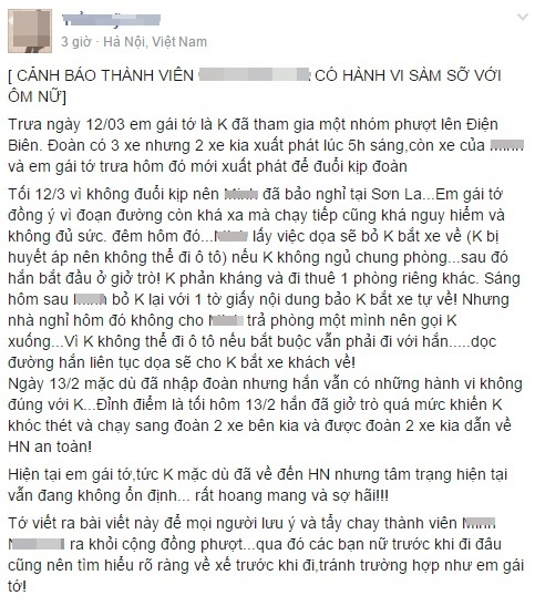 Nữ phượt thủ tố sàm sỡ ảnh 1 Nu phuot thu to sam so anh 1