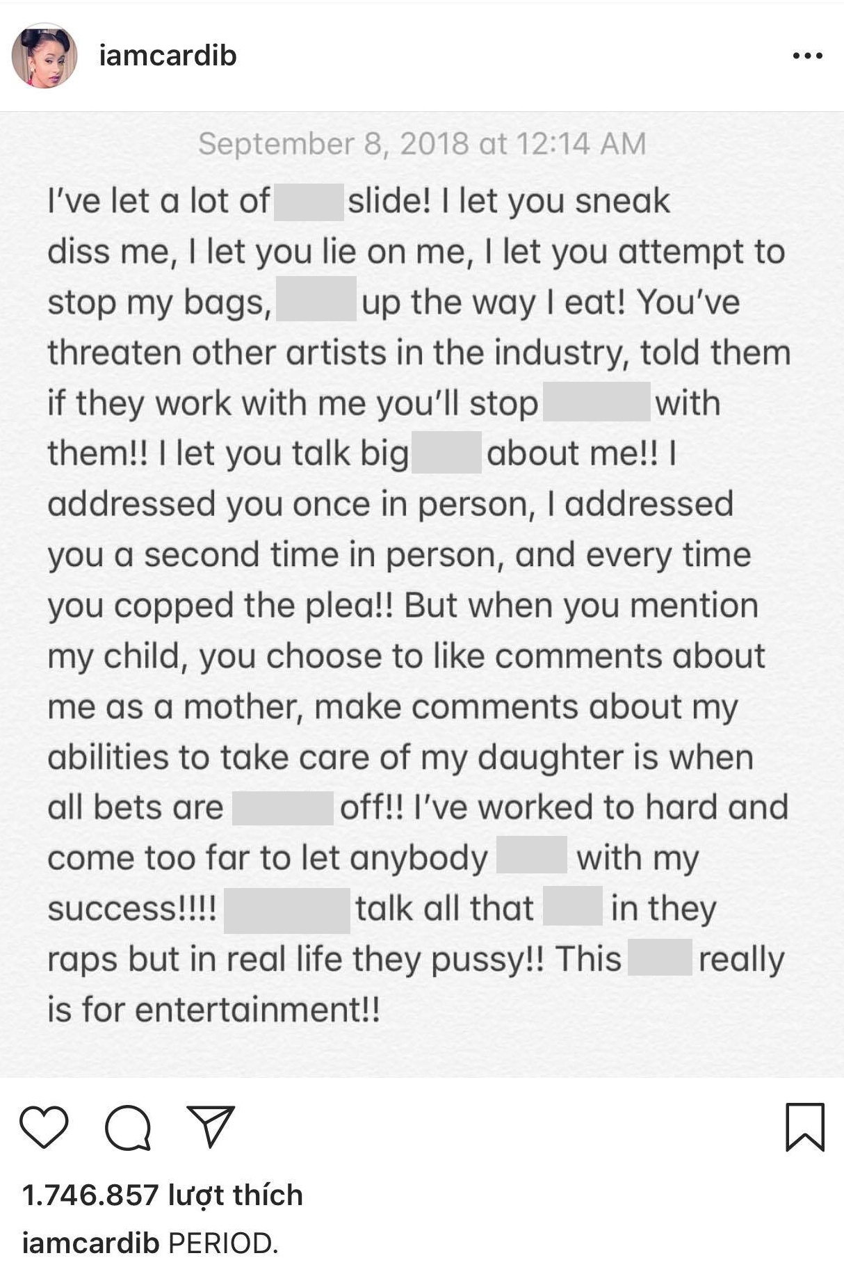 Cardi B đáp trả sau khi ẩu dả với Nicki Minaj ảnh 1 Cardi B dap tra sau khi au da voi Nicki Minaj anh 1