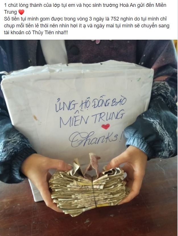 hoc sinh gay quy ung ho mien Trung anh 1