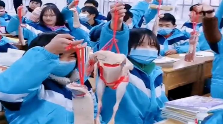 Hoc sinh Trung Quoc duoc thuong Tet bang thit ga, thit lon hinh anh