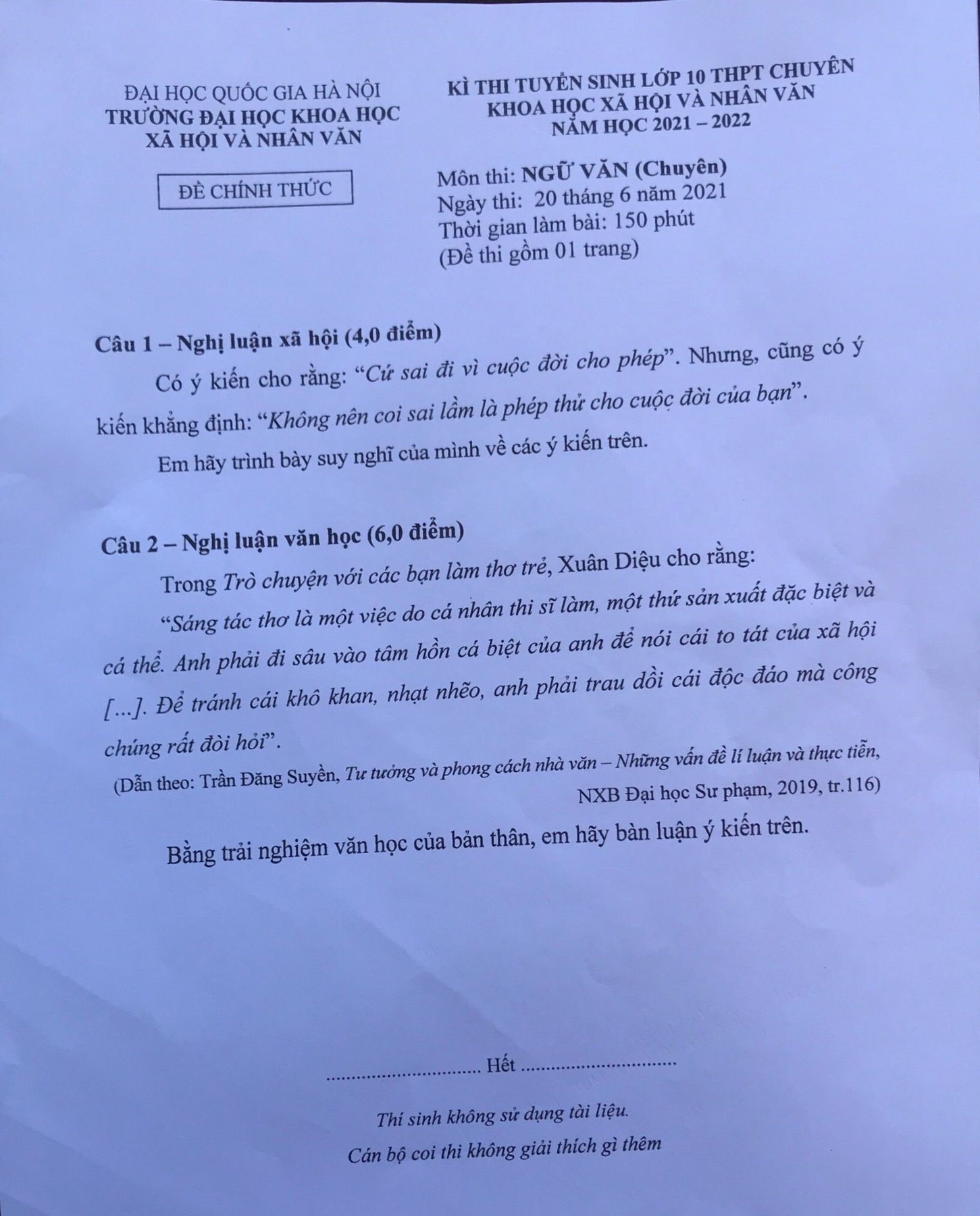 de Ngu van lop 10 chuyen truong THPT Chuyen KHXH&NV anh 1