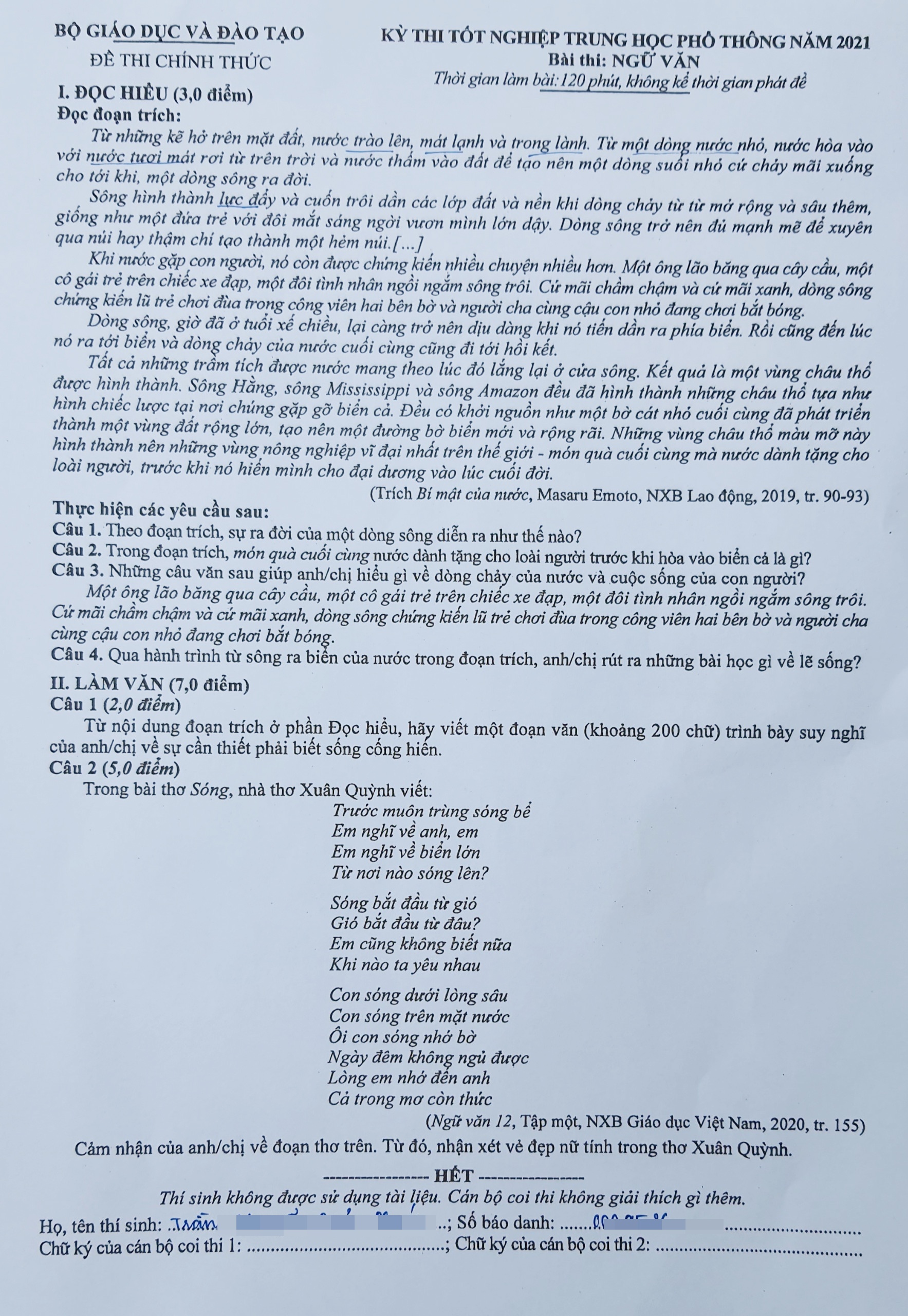 Dap an de thi tot nghiep THPT mon Ngu van anh 1