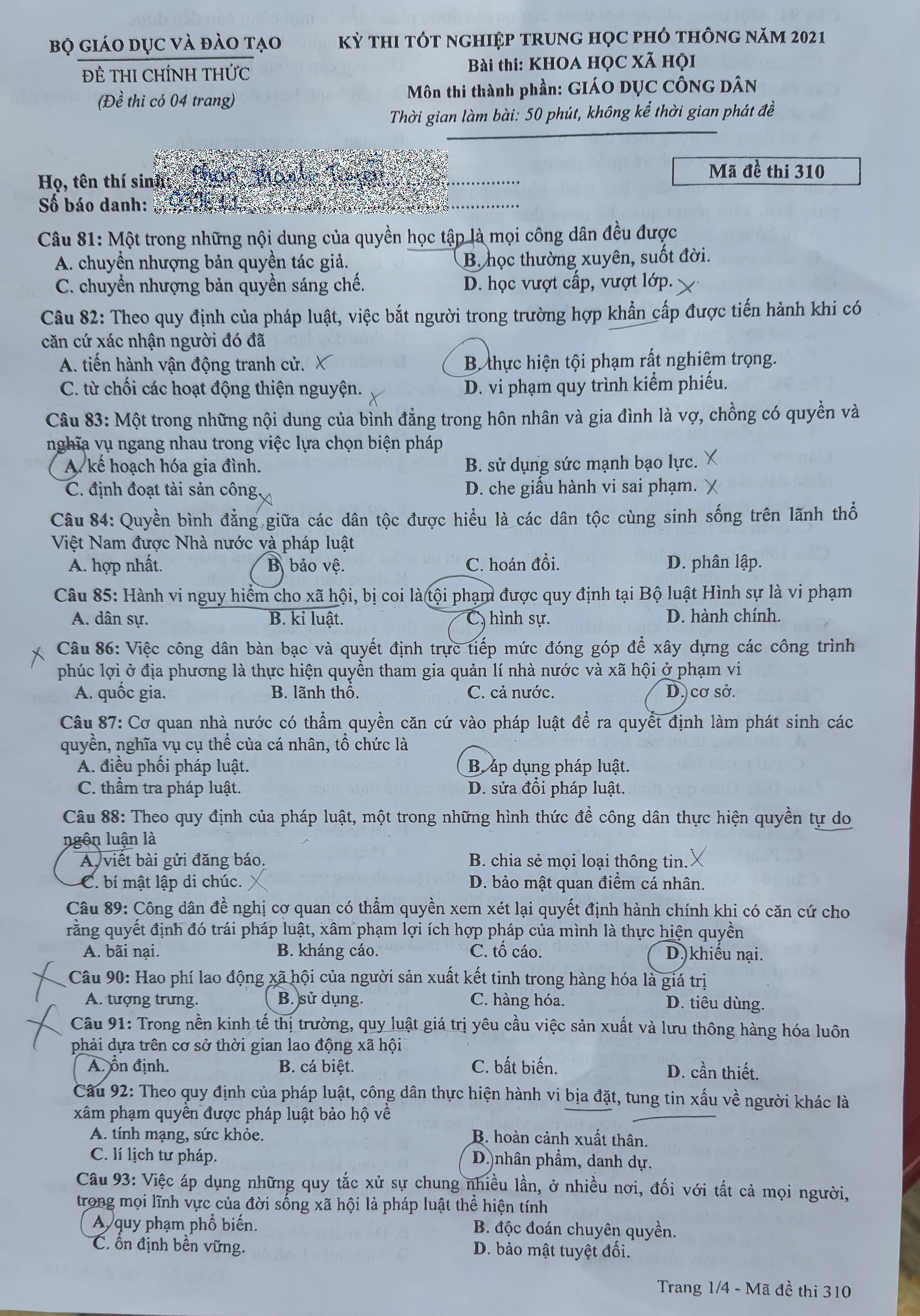 Dap an mon Giao duc Cong dan anh 2