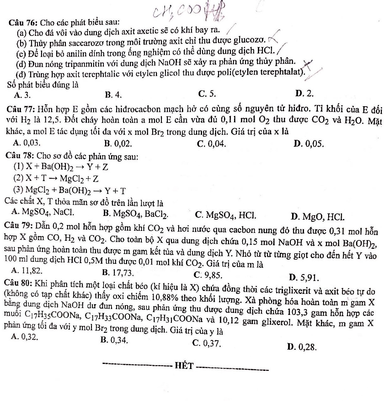 dap an mon Hoa thi tot nghiep THPT anh 6