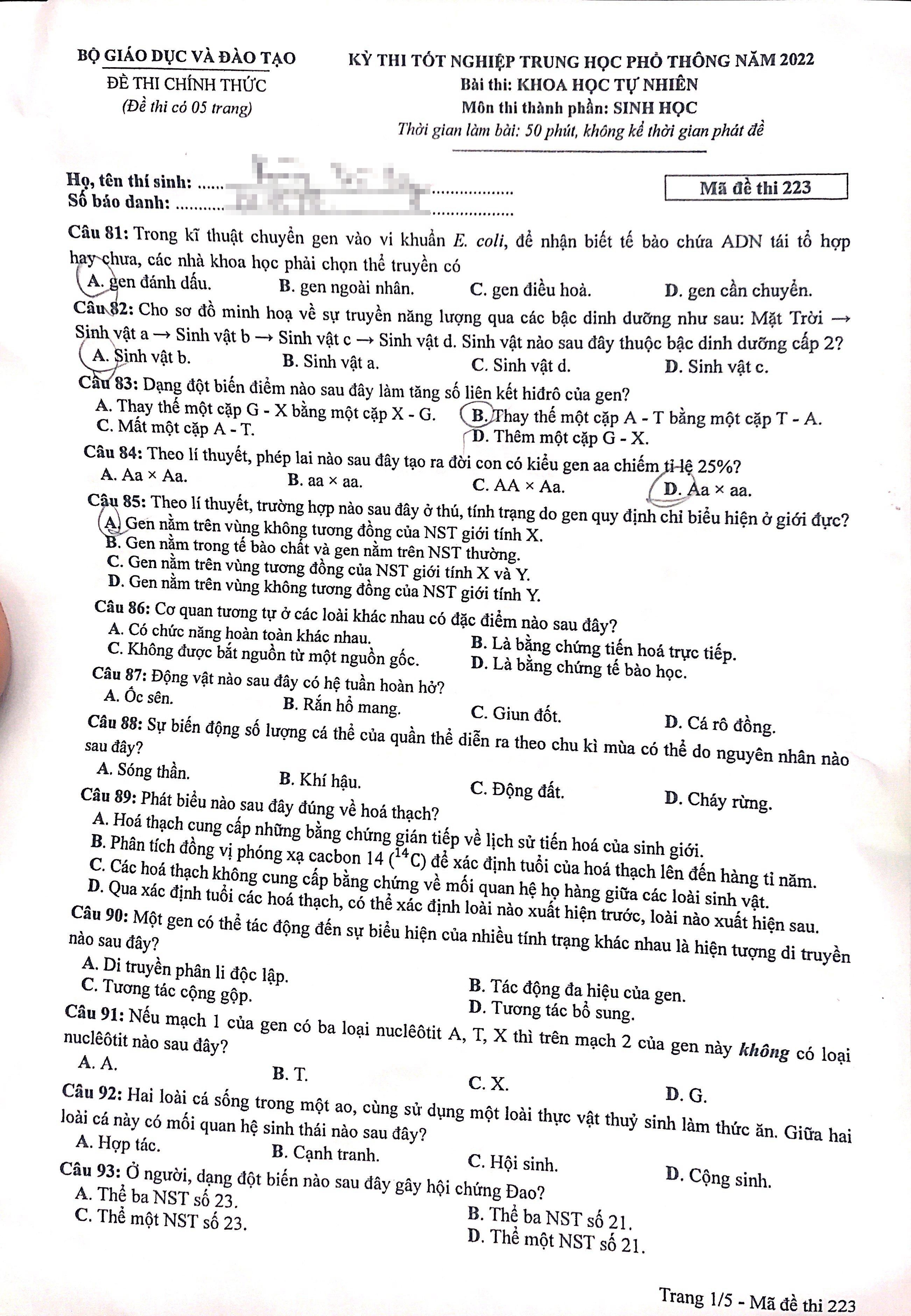 dap an mon sinh tot nghiep THPT 2022 anh 2