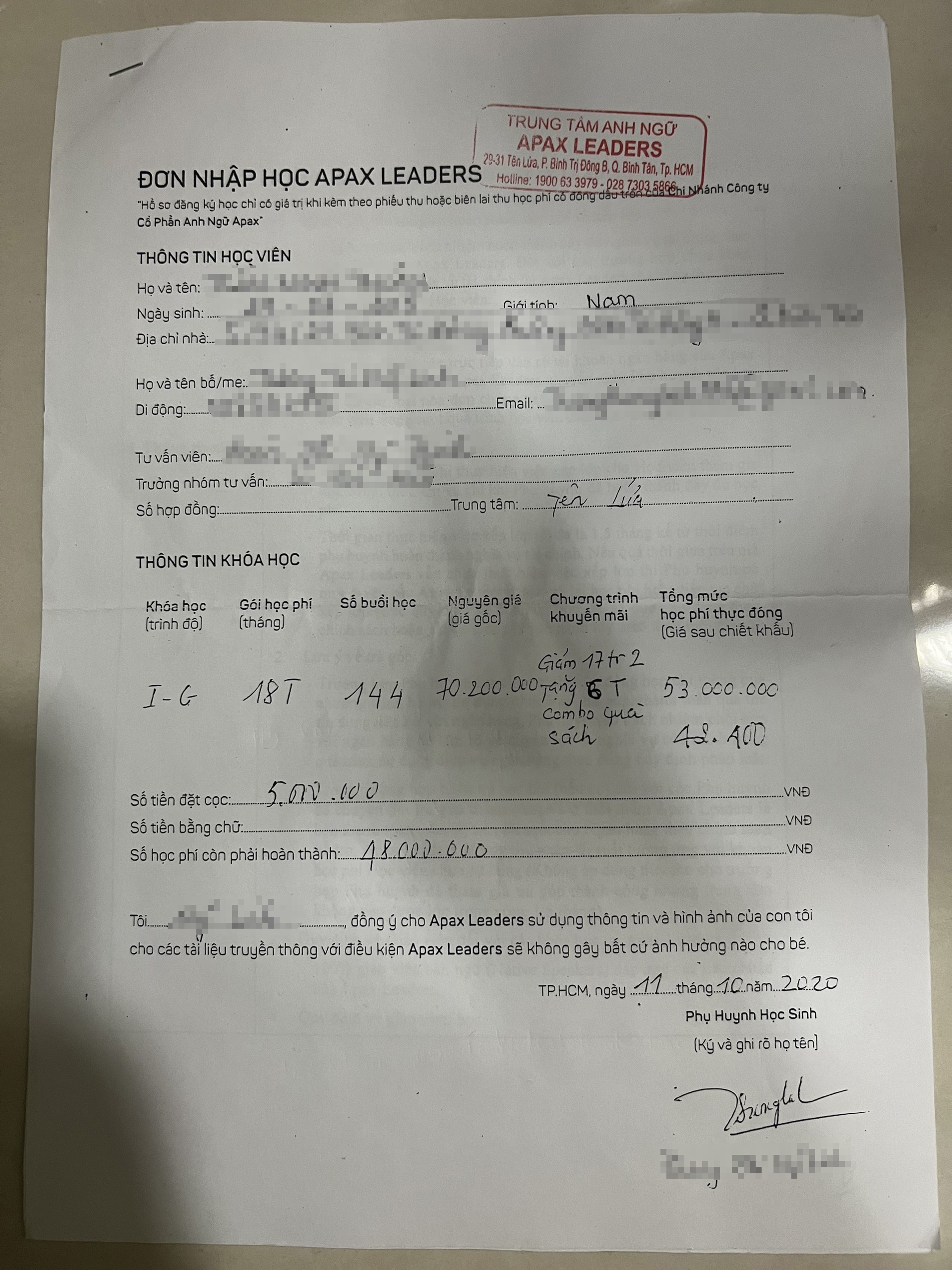 phụ huynh đòi tiền Apax ảnh 2 phu huynh doi tien Apax anh 2