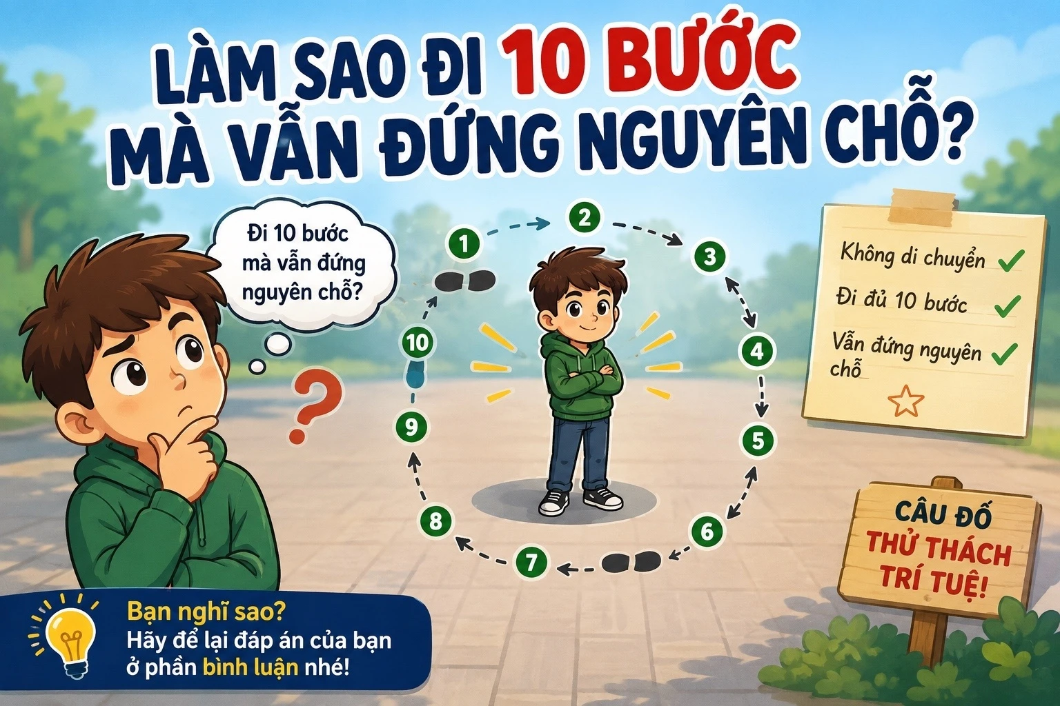 Làm sao đi 10 bước mà vẫn đứng nguyên chỗ?
