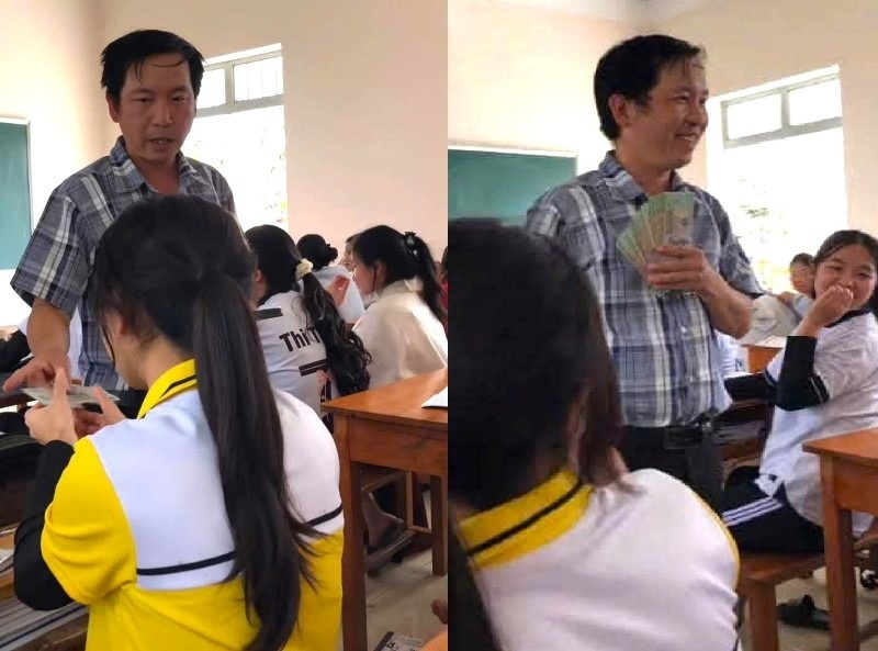 Thuc hu clip thay giao li xi moi hoc sinh 1 trieu dong tieu Tet hinh anh