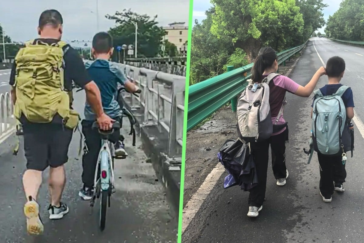 Cha dan hai con di bo 800 km de ren y chi hinh anh