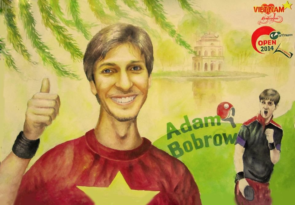 Để chào mừng sự trở lại Hà Nội tham gia Giải vô địch Diễn đàn bóng bàn Việt Nam lần thứ 8 tranh cúp Báo Công An Nhân Dân, họa sỹ An Thắng (Ancodon) đã vẽ tặng Adam một bức họa để chào mừng sự trở lại của 