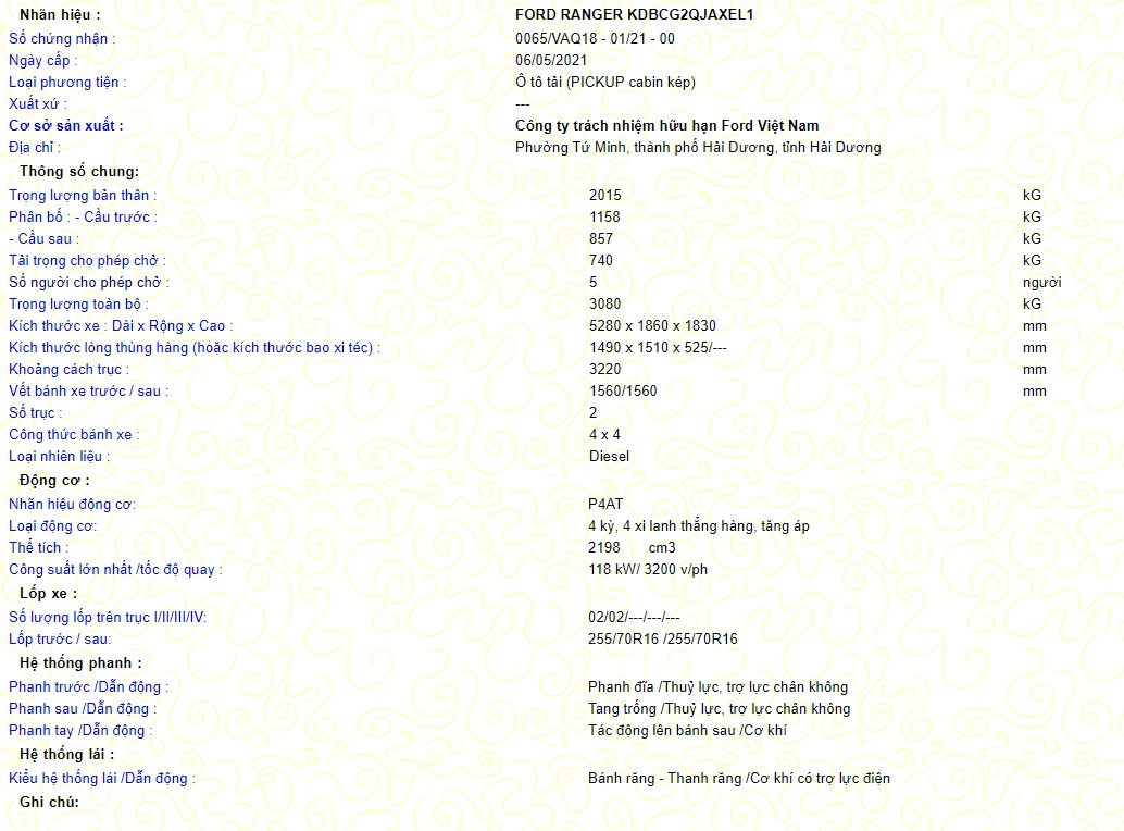 Ford Ranger 2021 ban lap rap duoc dang kiem anh 1