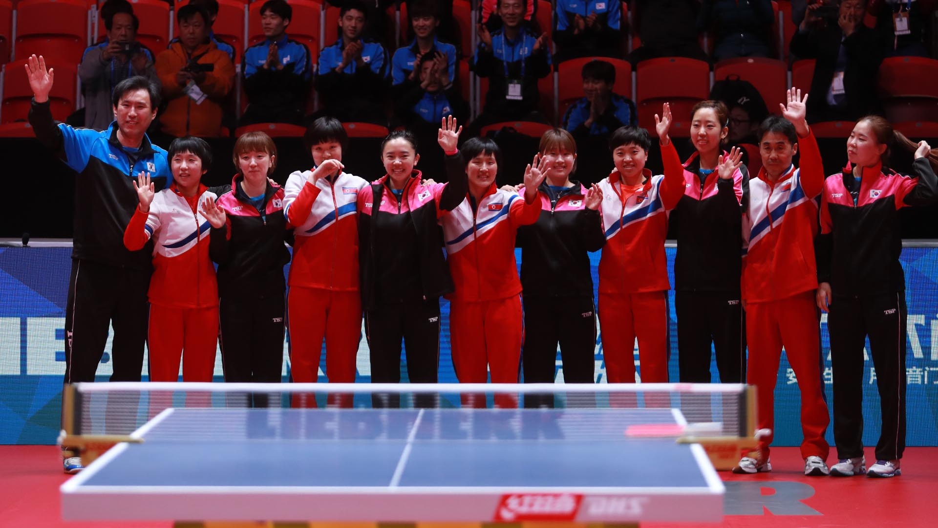 Hai doi bong ban Han Quoc va Trieu Tien hop nhat anh 1