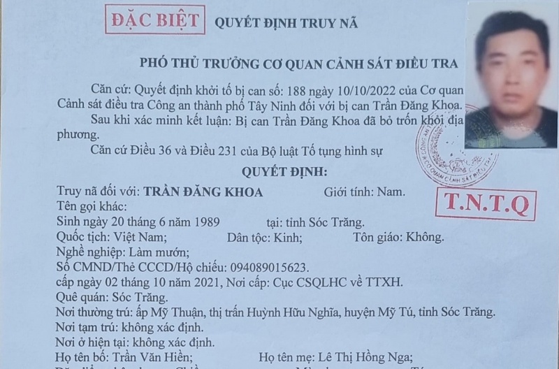 Truy nã Trần Đăng Khoa ảnh 1 Truy na Tran Dang Khoa anh 1