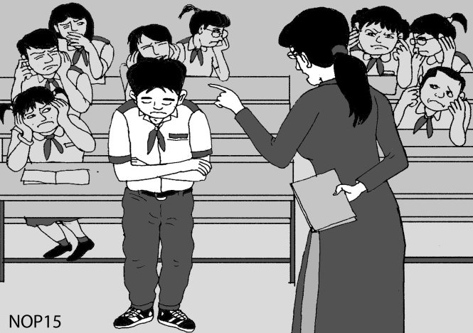 Cô giáo phê bình học sinh.