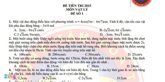 Đề tiên tri môn vật lý của một trung tâm giáo dục tại Thanh Hóa.