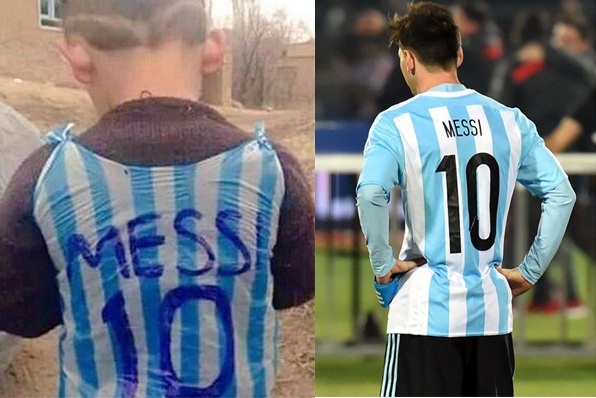 Dan mang tim kiem cau be tu che ao giong Messi tu rac hinh anh