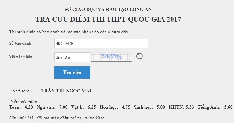 Diem thi THPT quoc gia 2017 cua tinh Long An hinh anh