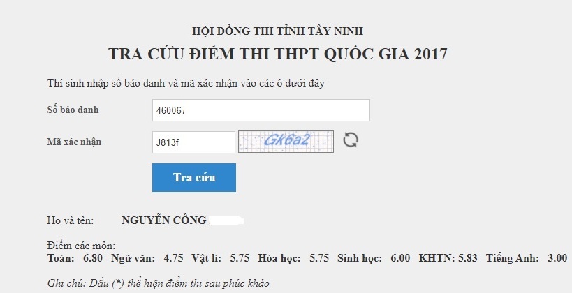 Tra cứu điểm thi THPT quốc gia 2017 ảnh 1 Tra cuu diem thi THPT quoc gia 2017 anh 1