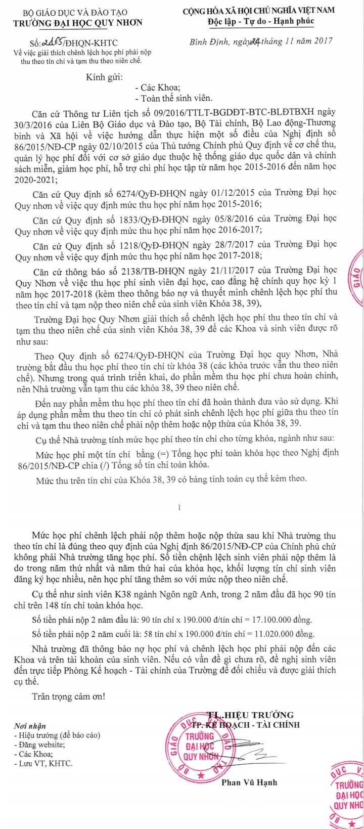 DH Quy Nhon thay doi muc thu hoc phi anh 2