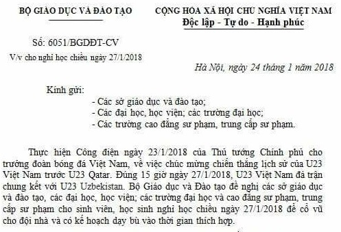 Gia mao van ban cua Bo GD&DT cho hoc sinh nghi de xem bong da hinh anh