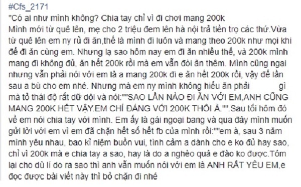 Chia tay vì đi ăn chỉ mang 200000 ảnh 1 Chia tay vi di an chi mang 200000 anh 1