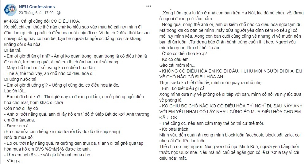 Chia tay vì bạn gái vì đòi điều hòa ảnh 1 Chia tay vi ban gai vi doi dieu hoa anh 1