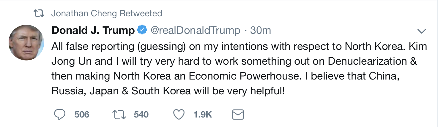 ông Trump tweet về cuộc gặp với ông Kim Jong Un ảnh 1 ong Trump tweet ve cuoc gap voi ong Kim Jong Un anh 1