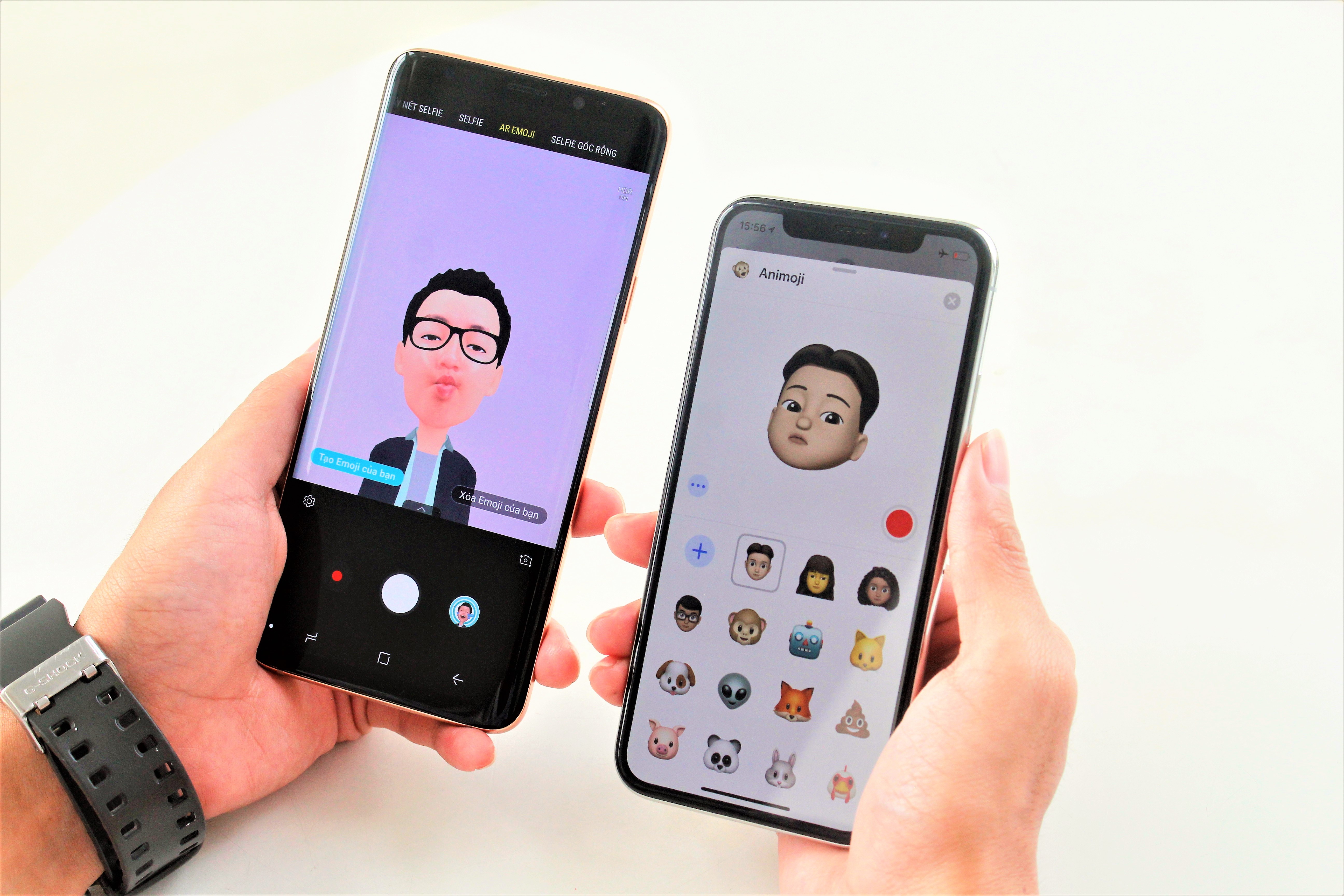 Thu Memoji tren iOS 12 so voi AR Emoji cua Galaxy S9+ hinh anh